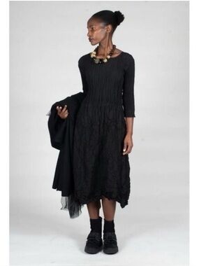 Alquema 3/4 Sleeve Smash Pocket Dress Black